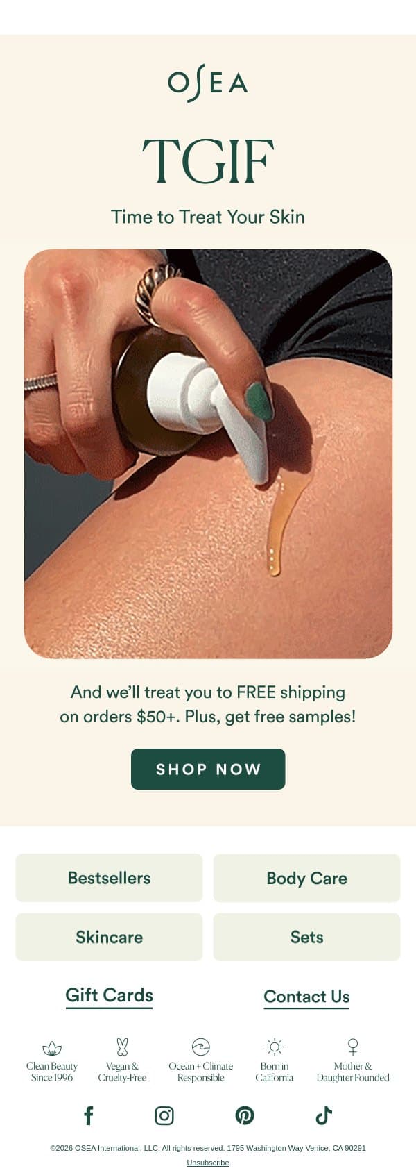 FREE Shipping Is ON email from OSEA screenshot