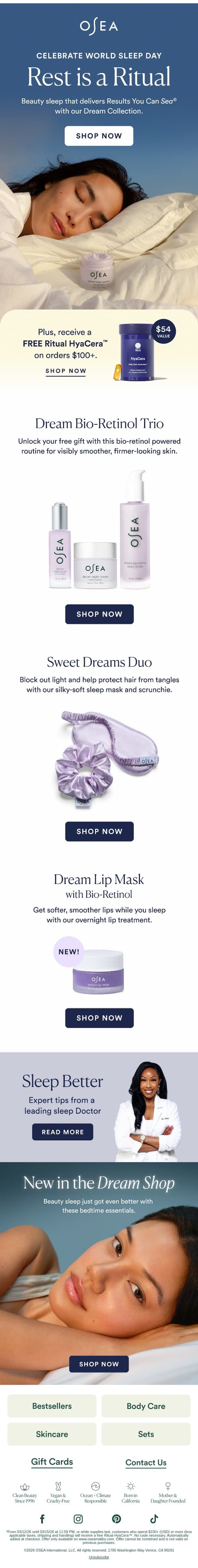Beauty sleep, SUPERCHARGED email from OSEA screenshot
