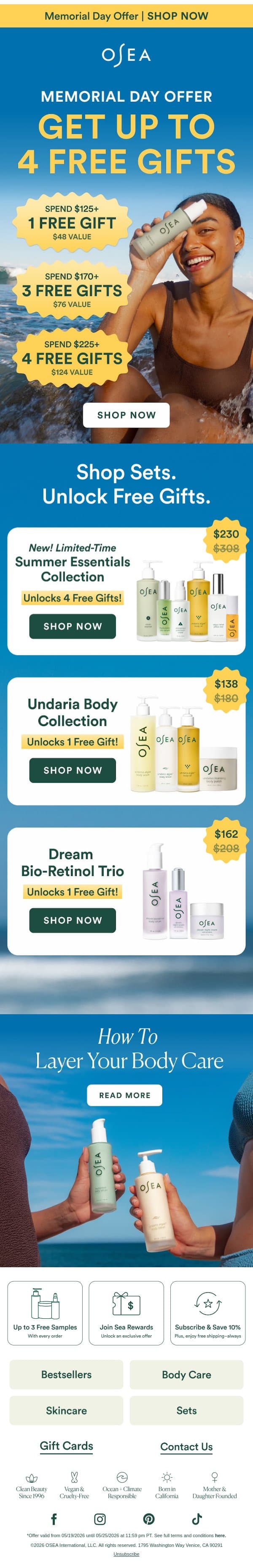$124 Worth of Gifts To Start Your Summer email from OSEA screenshot