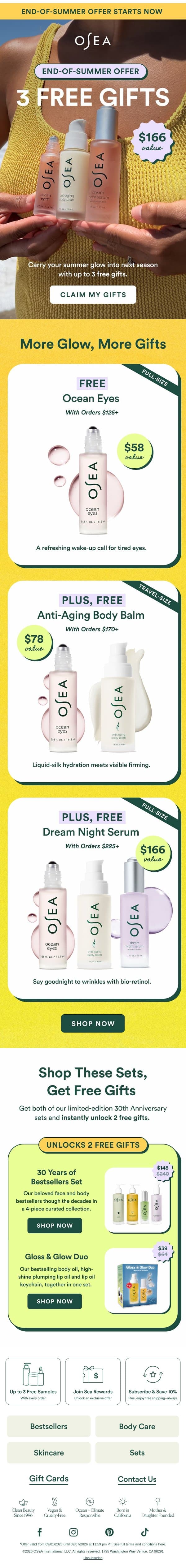 Labor Day Offer Starts Now! email from OSEA screenshot