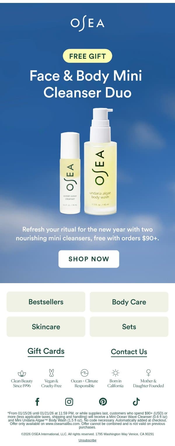 Start 2026 Fresh with These Gifts email from OSEA screenshot