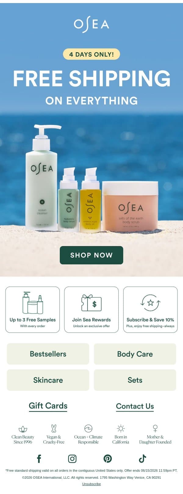 Your Faves Ship FREE (but Not for Long) email from OSEA screenshot