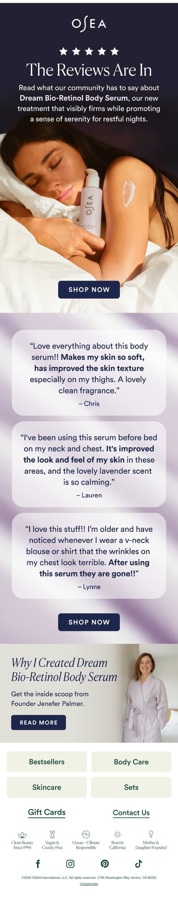 I Love This Stuff!! email from OSEA screenshot