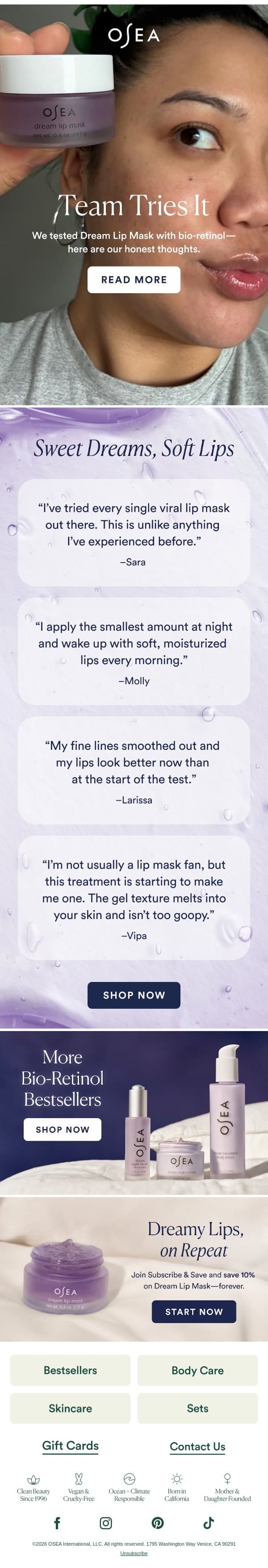 We Tried the New $28 Lip Mask email from OSEA screenshot
