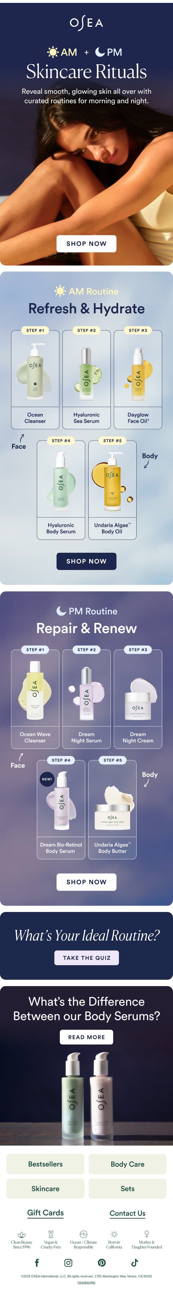 🌞 Day vs.🌛 Night Skincare Routines email from OSEA screenshot
