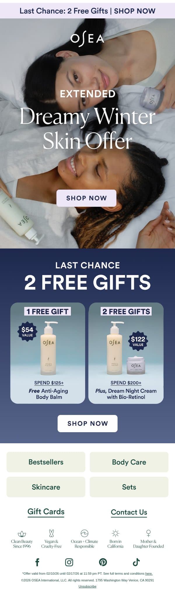 Extended: 2 FREE Gifts email from OSEA screenshot
