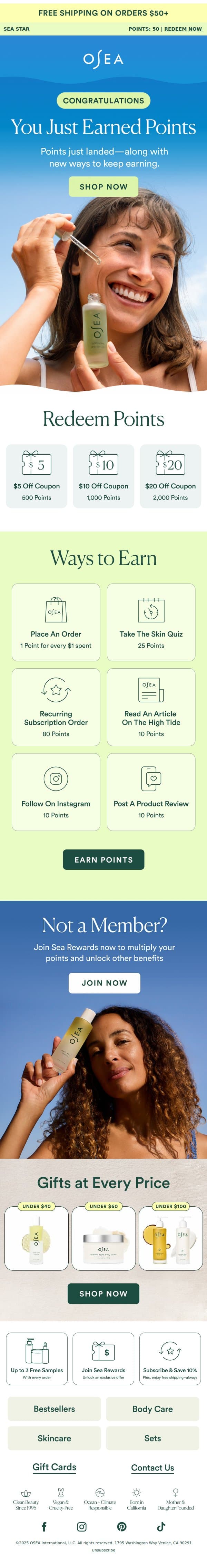 You Just Earned Points 🌊 email from OSEA screenshot