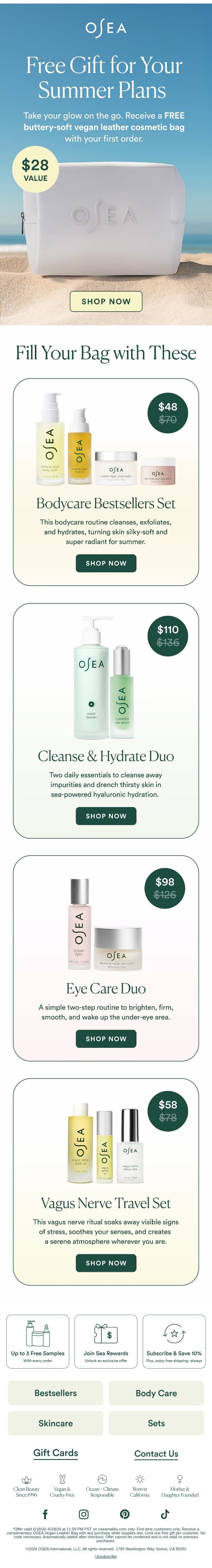 Stash Your Skincare in this FREE Gift email from OSEA screenshot