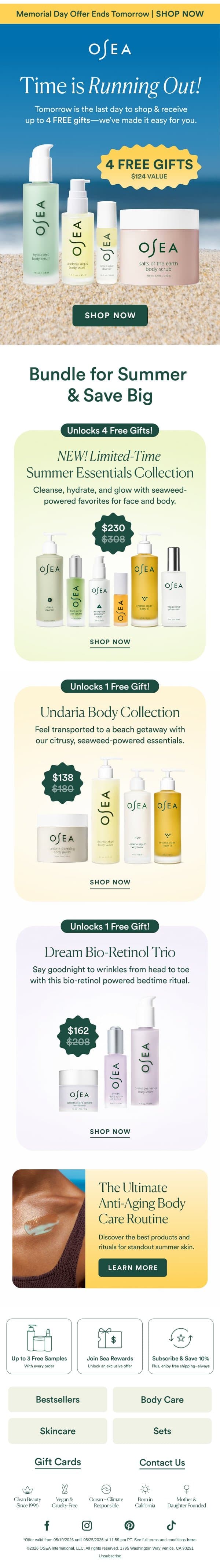 ⏰Ends Tomorrow: 4 FREE Gifts email from OSEA screenshot