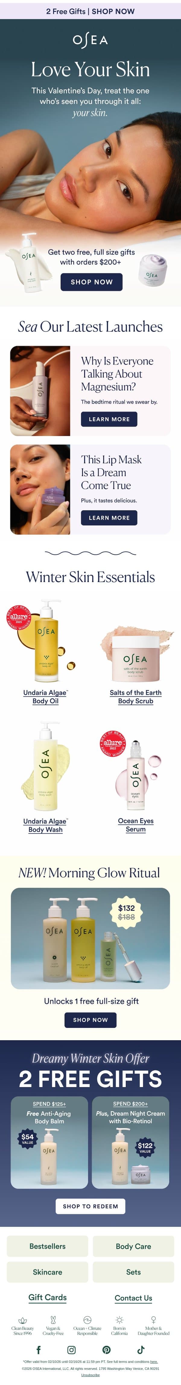 💘 Treat Yourself To FREE Gifts email from OSEA screenshot