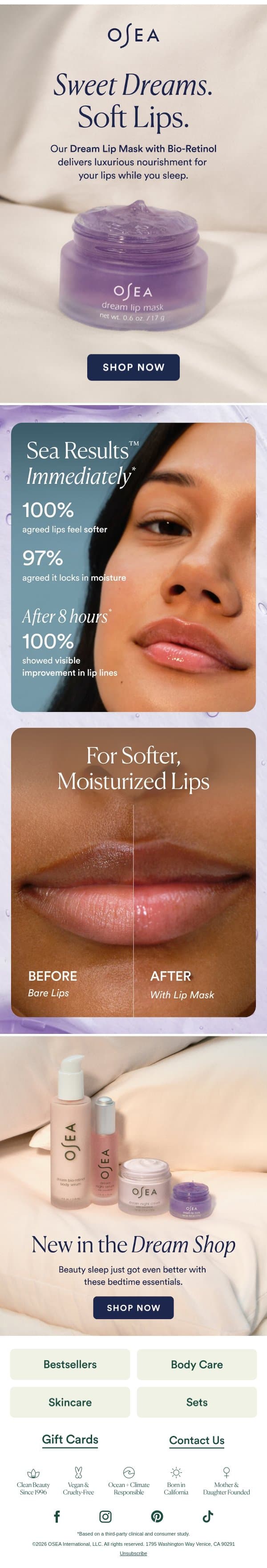Smoother Lips While You Sleep email from OSEA screenshot