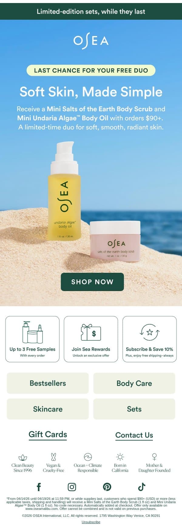 Last chance! A little extra glow, on us email from OSEA screenshot