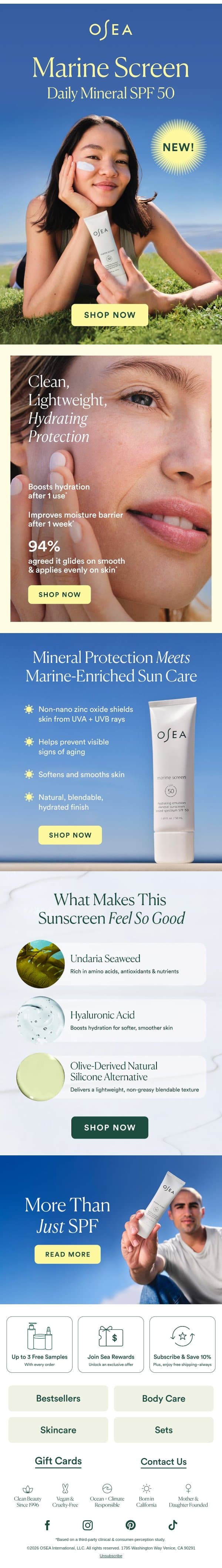 NEW! Our First SPF Is Here ☀️ email from OSEA screenshot
