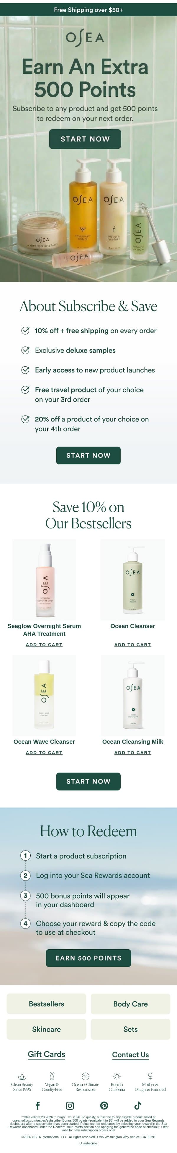 500 Points, Just for Subscribing email from OSEA screenshot