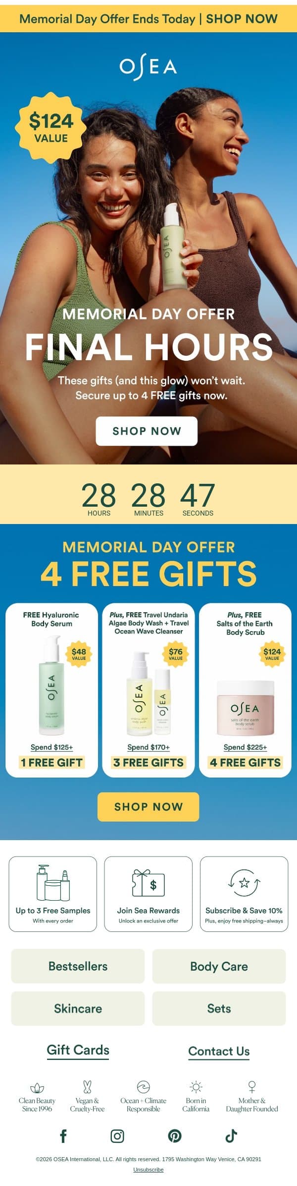 ❗Last Day for FREE Skincare❗ email from OSEA screenshot