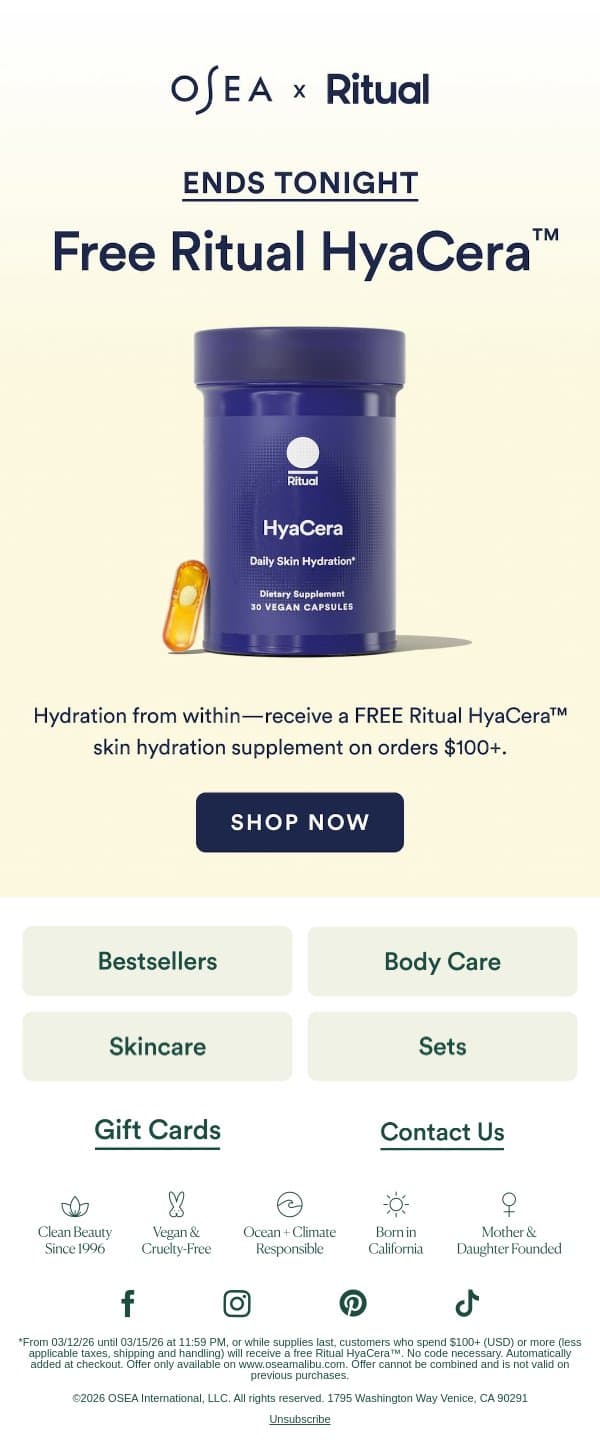 Final Hours: Better Skin From Within email from OSEA screenshot