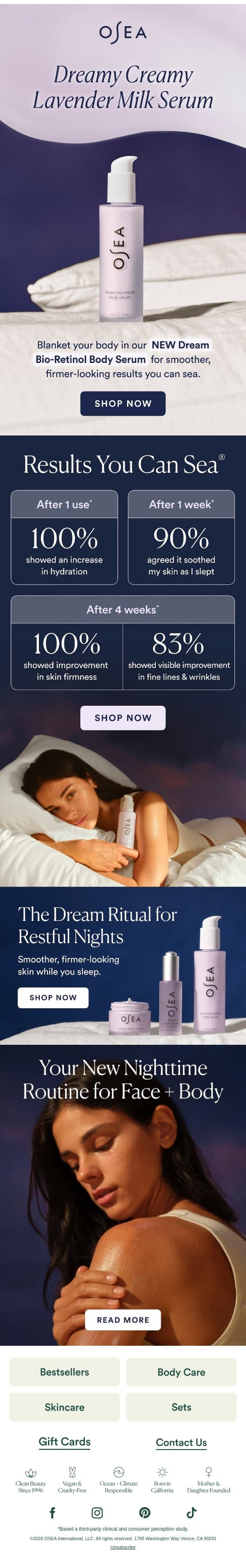 🔬Clean, Clinically Tested Firming Power email from OSEA screenshot