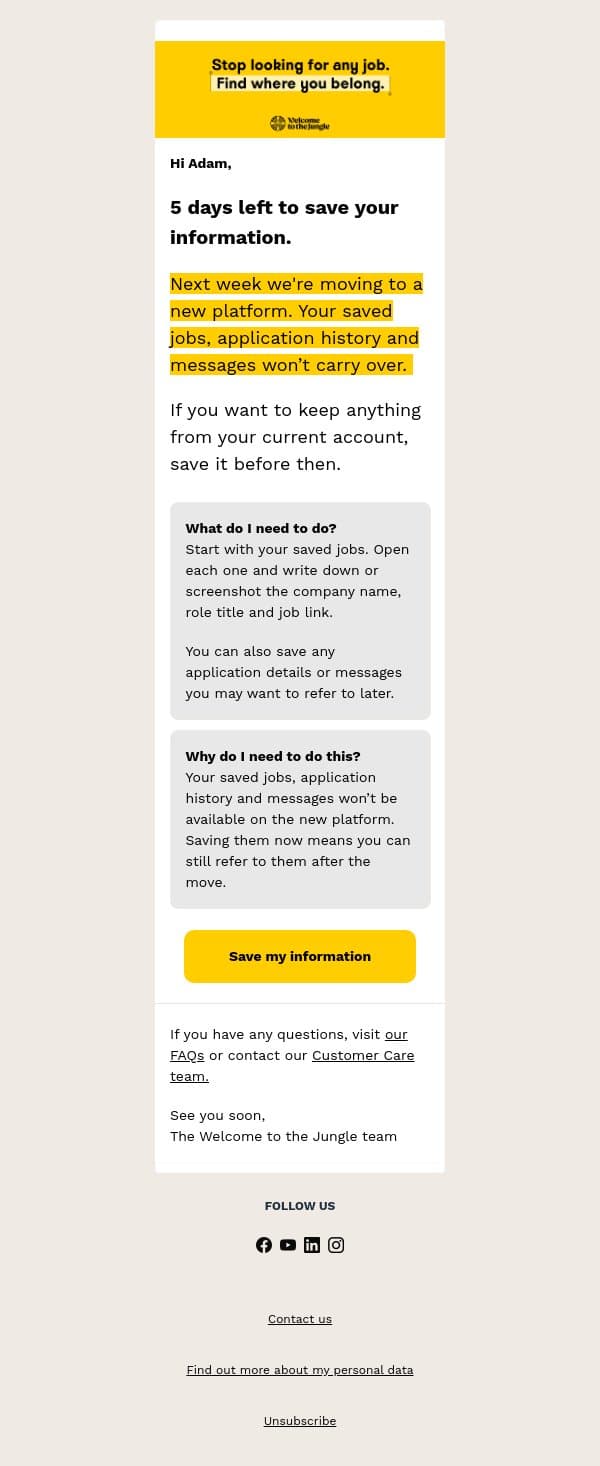 Reminder: 5 days left to save your jobs email from Otta screenshot