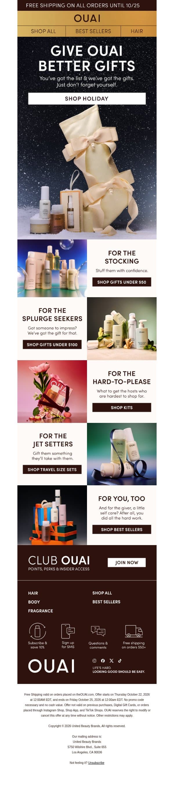 Stuck on gift-picking? Allow us... email from OUAI screenshot