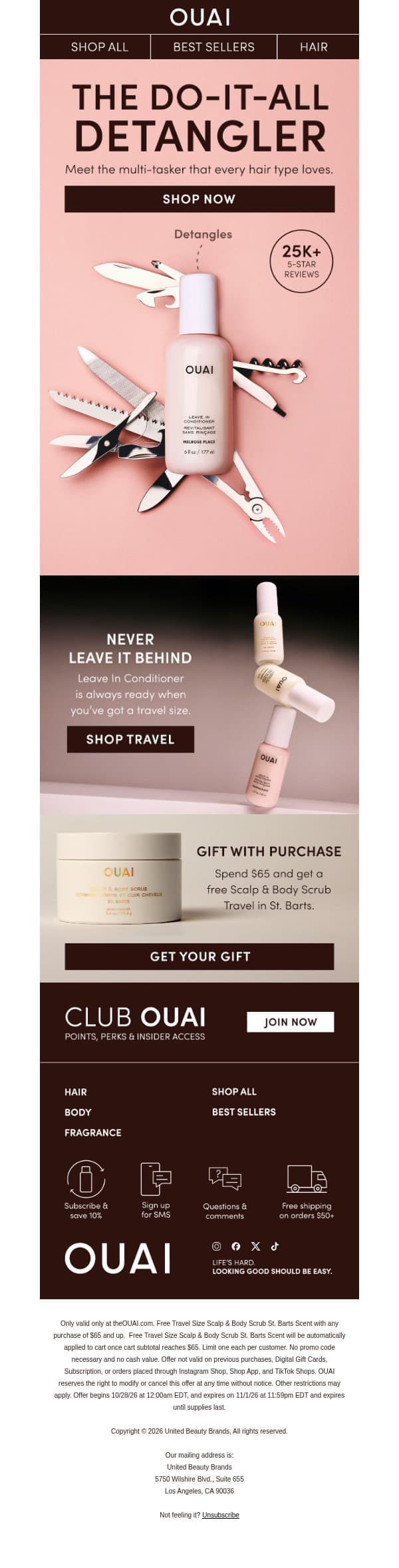 Leave In Conditioner > literally everything email from OUAI screenshot