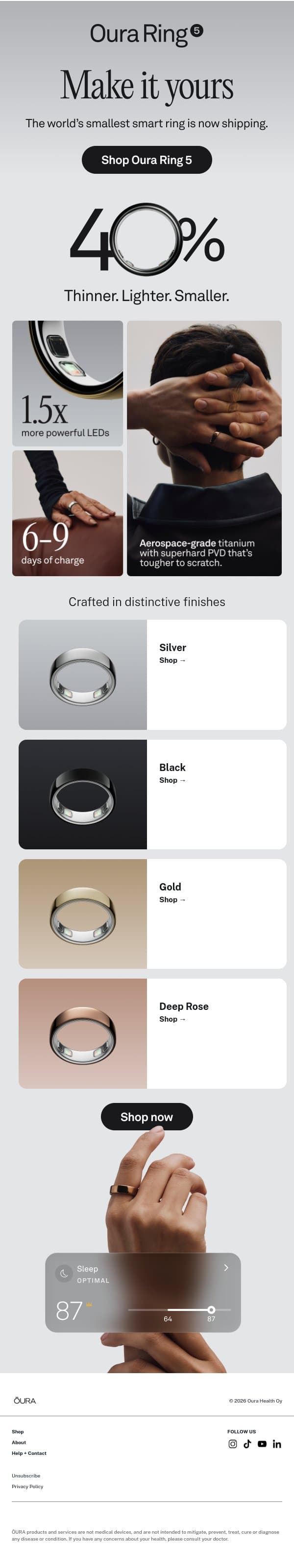 Ready to ship your Oura Ring 5 email from Oura screenshot