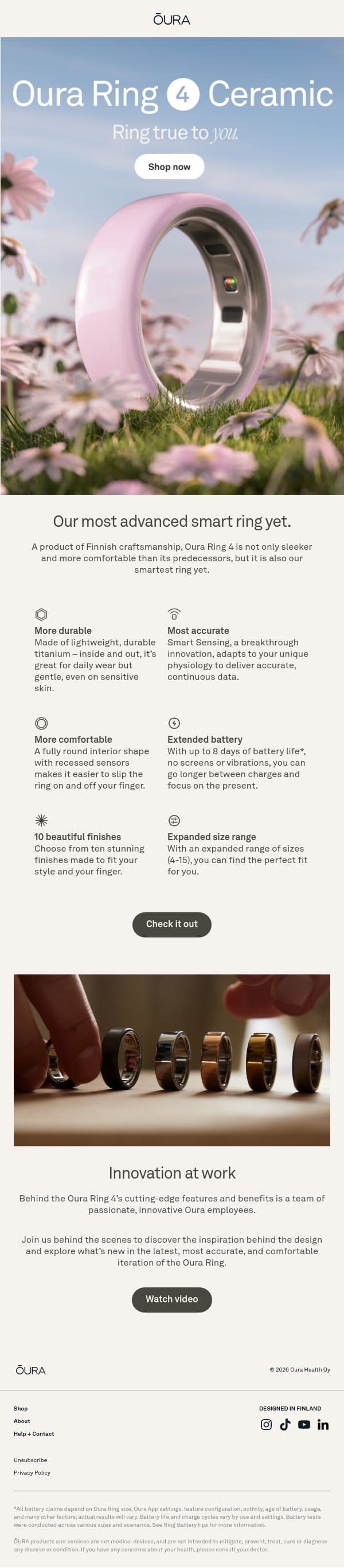 Get to know Oura Ring 4 email from Oura screenshot