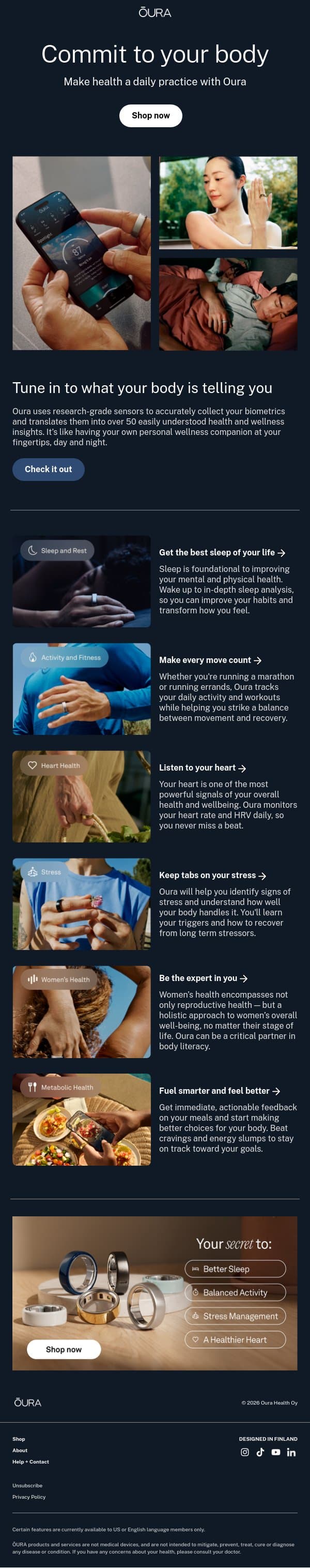 Feel better, move smarter, sleep deeper 🔄 email from Oura screenshot