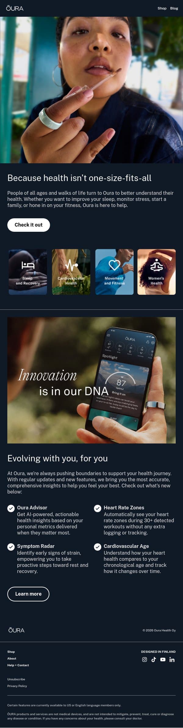 Your health, your way with Oura as your guide email from Oura screenshot