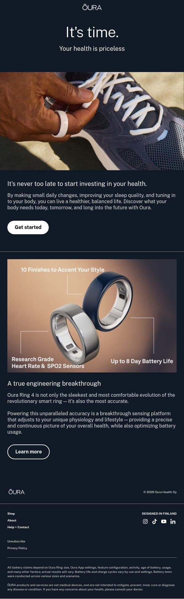 It's time to prioritize your health email from Oura screenshot