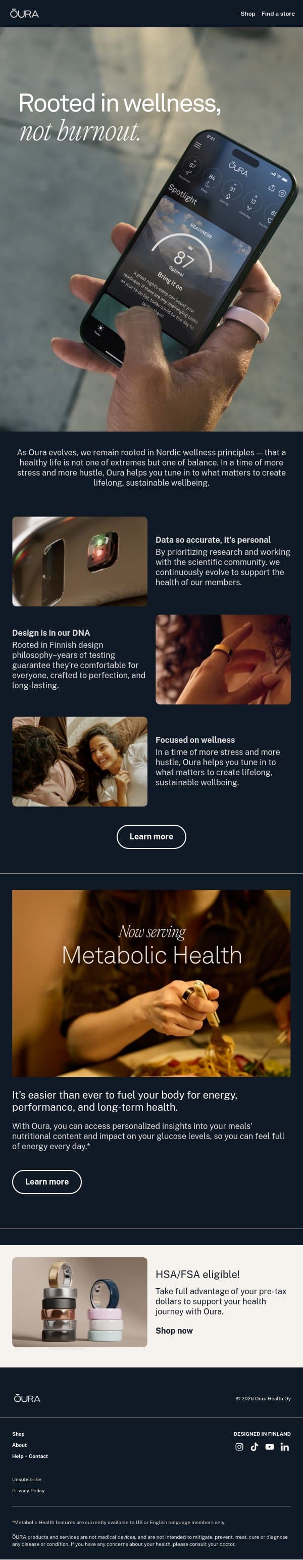 Personalized insights at your fingertips email from Oura screenshot