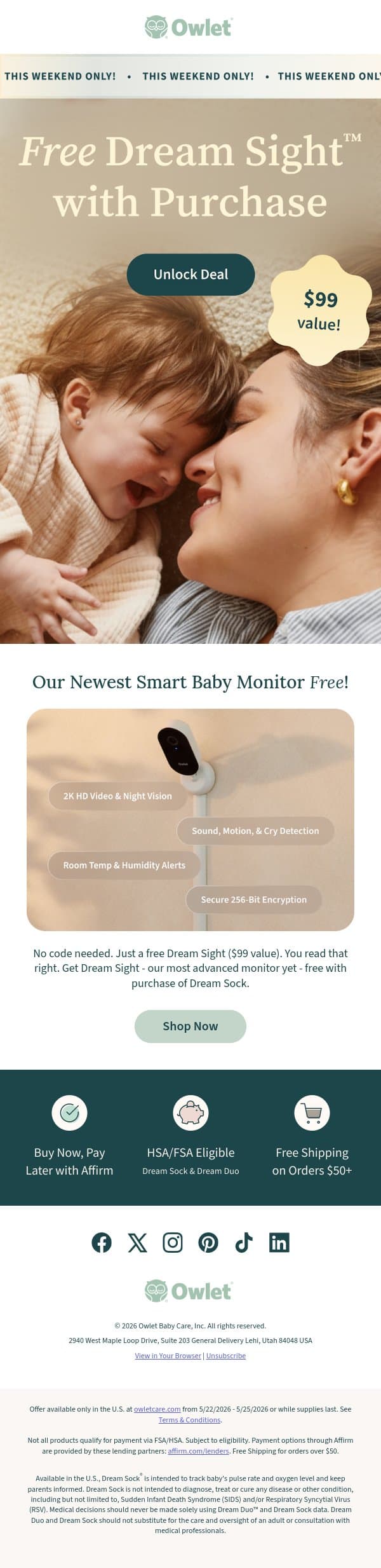 🛍️ Don't wait: Get Dream Sight on us! email from Owlet screenshot