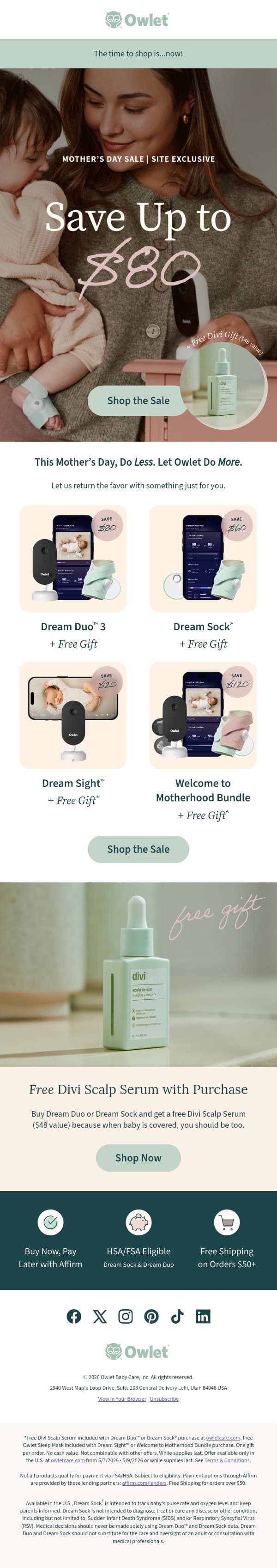 One of our biggest sales of the year! email from Owlet screenshot