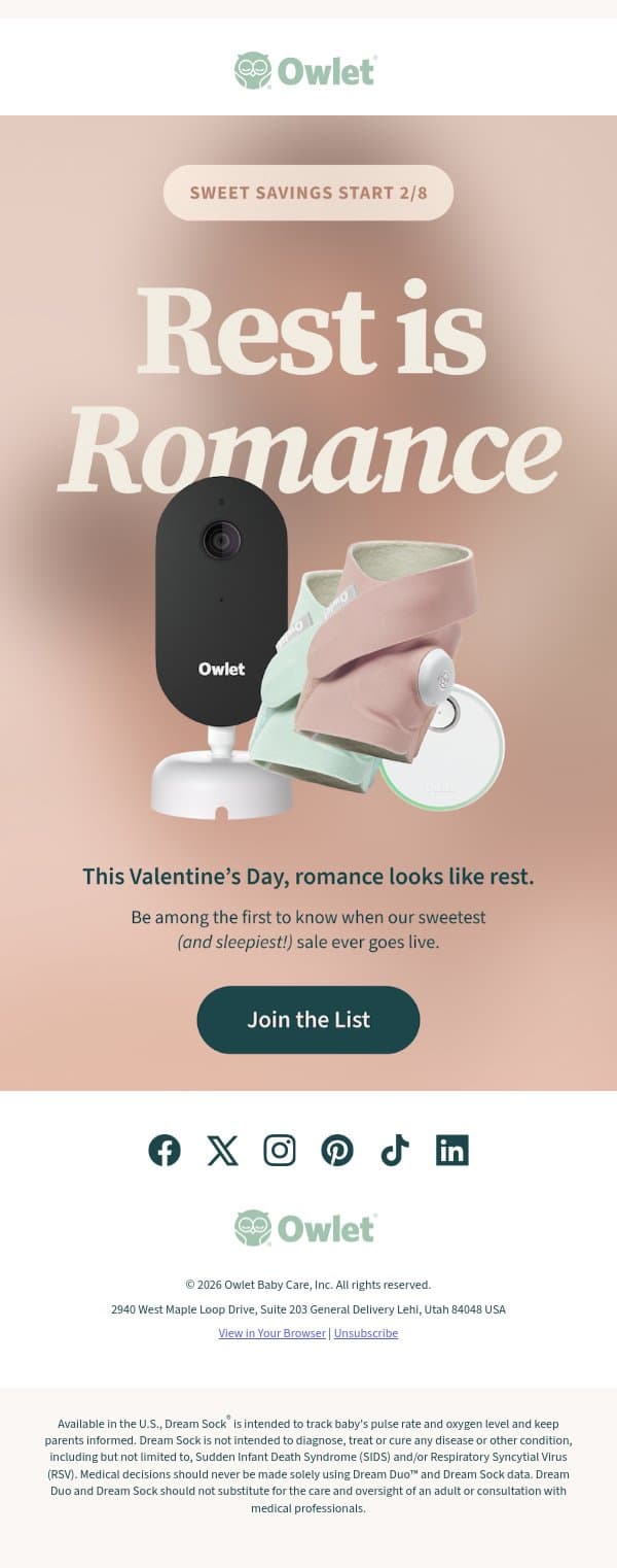 Tomorrow: The Rest Is Coming email from Owlet screenshot