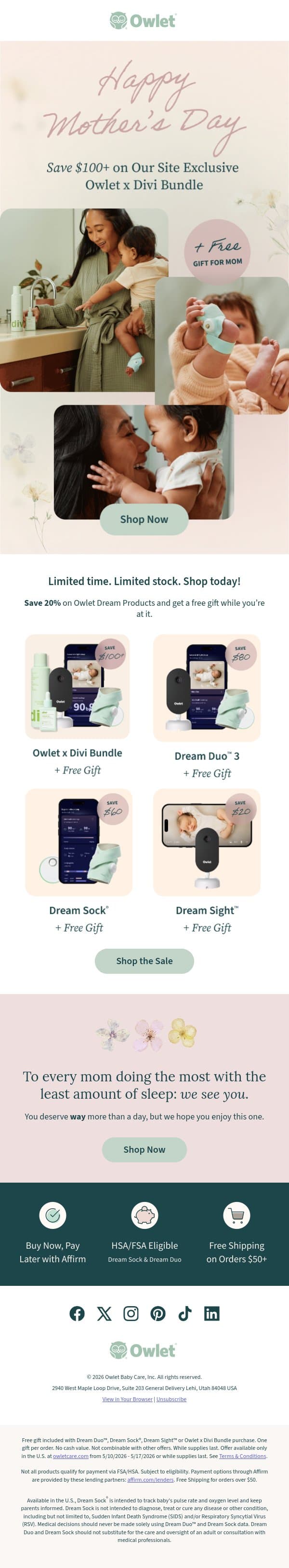 💐 Just for Mom: Another chance to save! email from Owlet screenshot