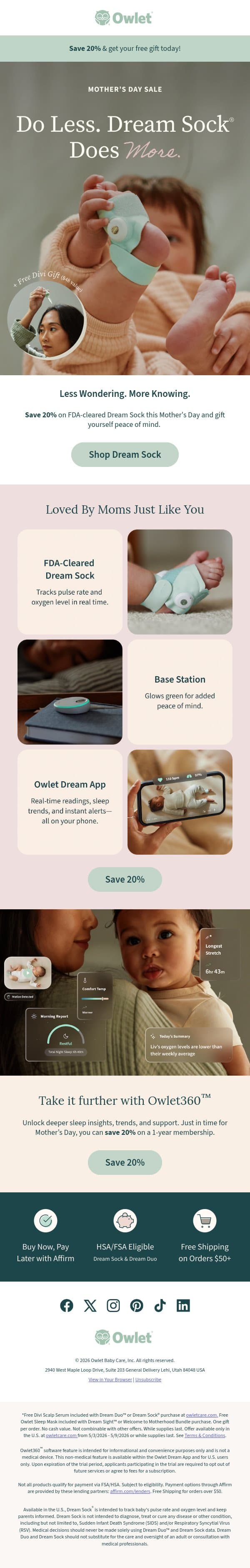 A great deal AND a free gift? Yes, really! email from Owlet screenshot