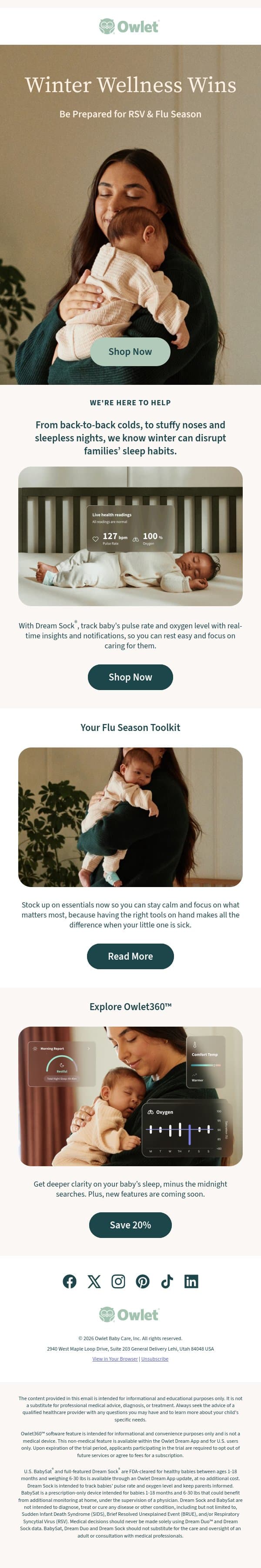 💪 Extra support during flu & cold season email from Owlet screenshot