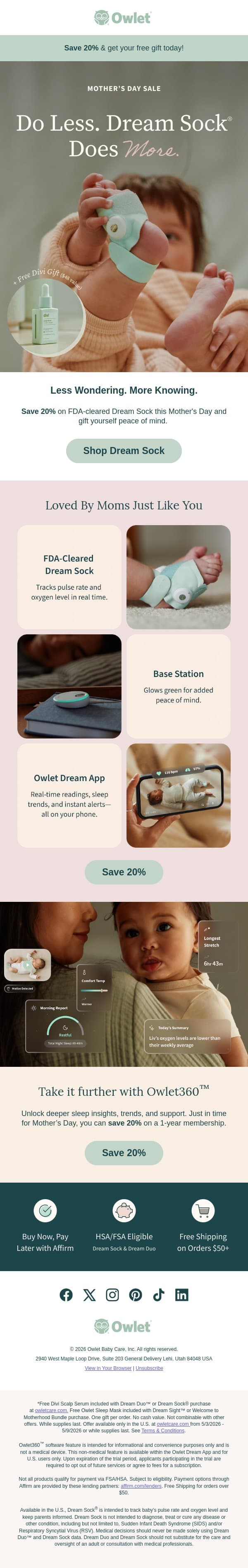 Gifts for Mom are going fast! email from Owlet screenshot