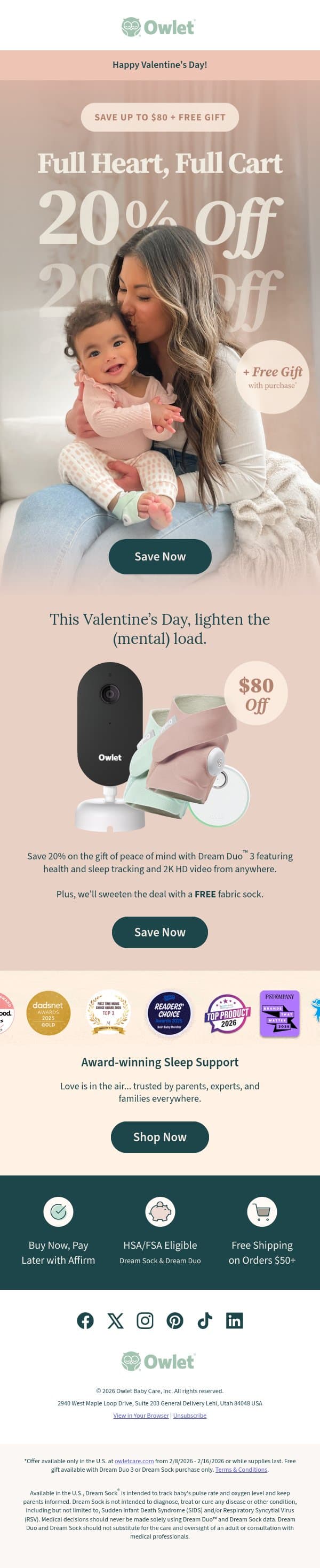 ❤️ Because we love you… ❤️ email from Owlet screenshot