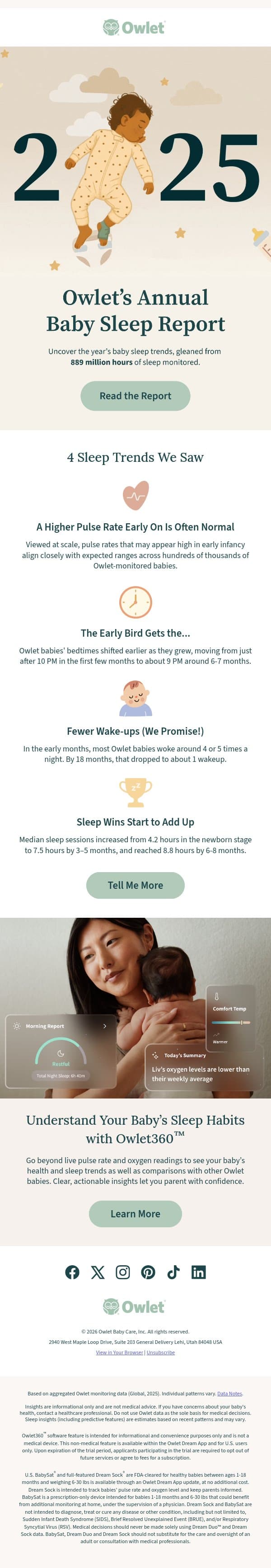 4 baby sleep trends we saw & more! email from Owlet screenshot