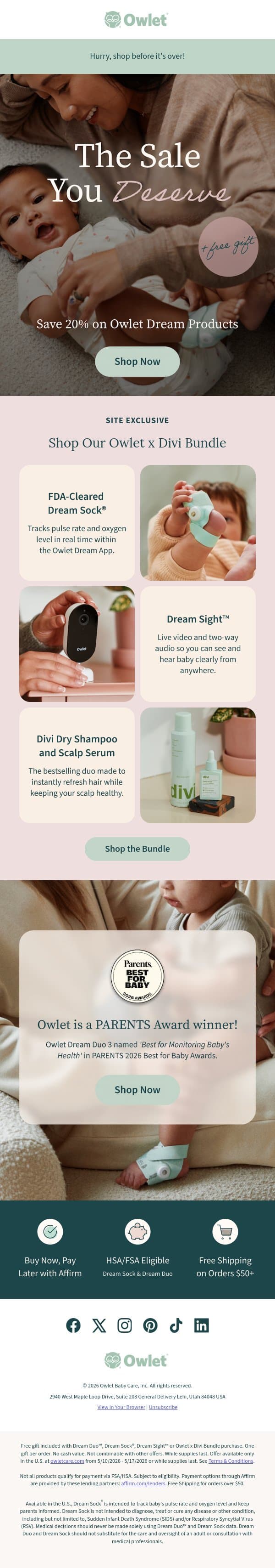 Limited stock: Save on this exclusive bundle now! email from Owlet screenshot