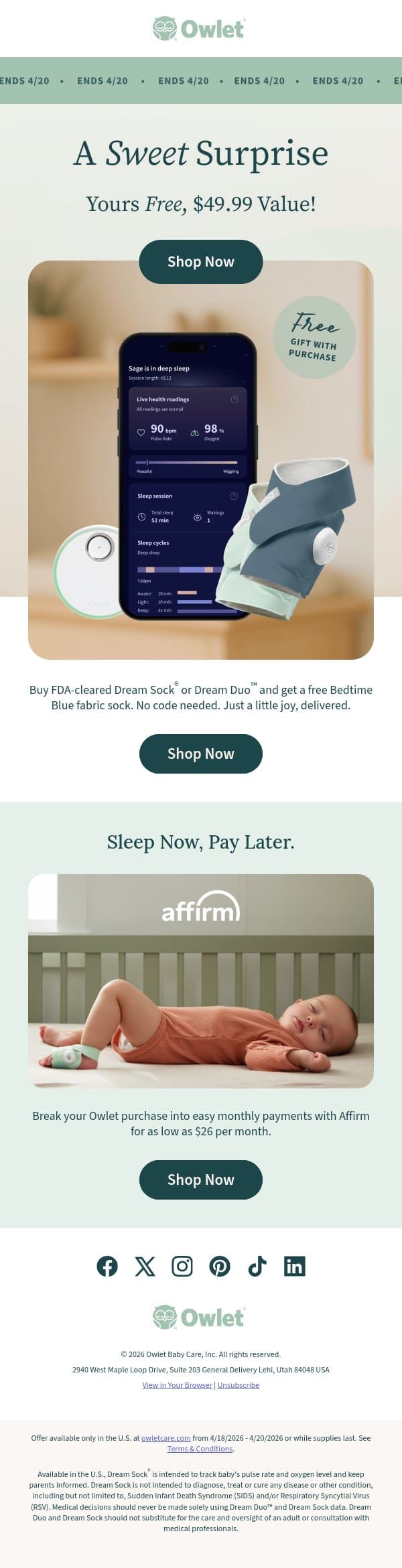 Because you deserve a little extra 🎁 email from Owlet screenshot