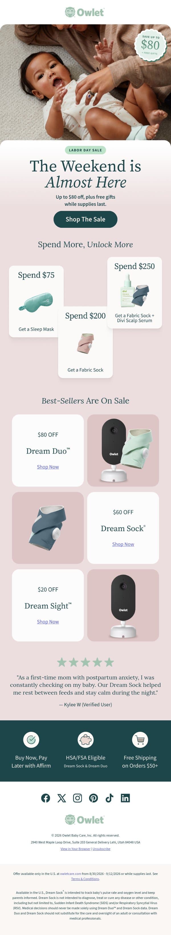adam, you've got savings & gifts waiting! email from Owlet screenshot
