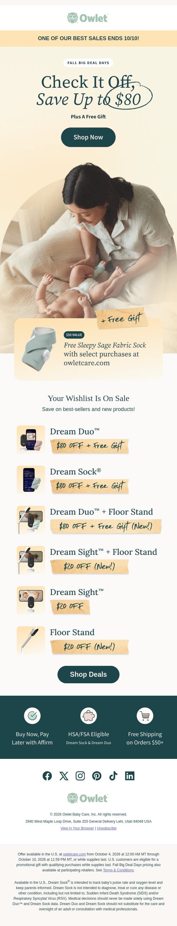 🍁 It's here! Fall Big Deal Days email from Owlet screenshot