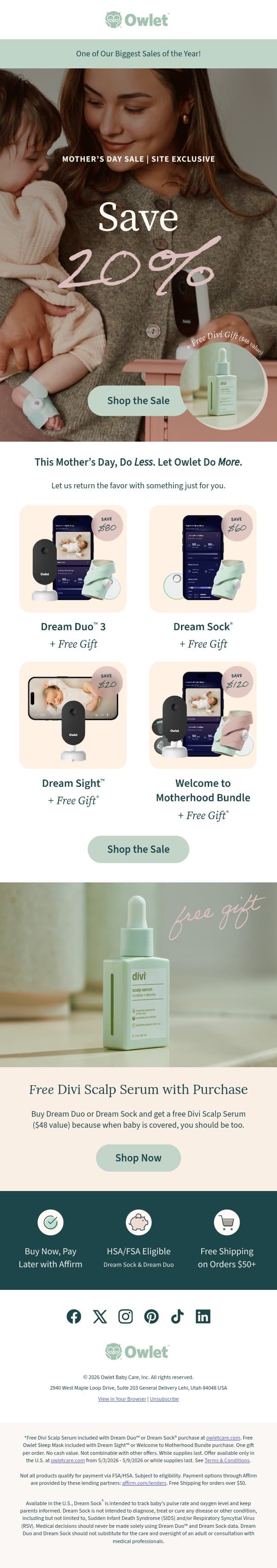 💖 IT'S HERE – Exclusive Mother’s Day deals! email from Owlet screenshot