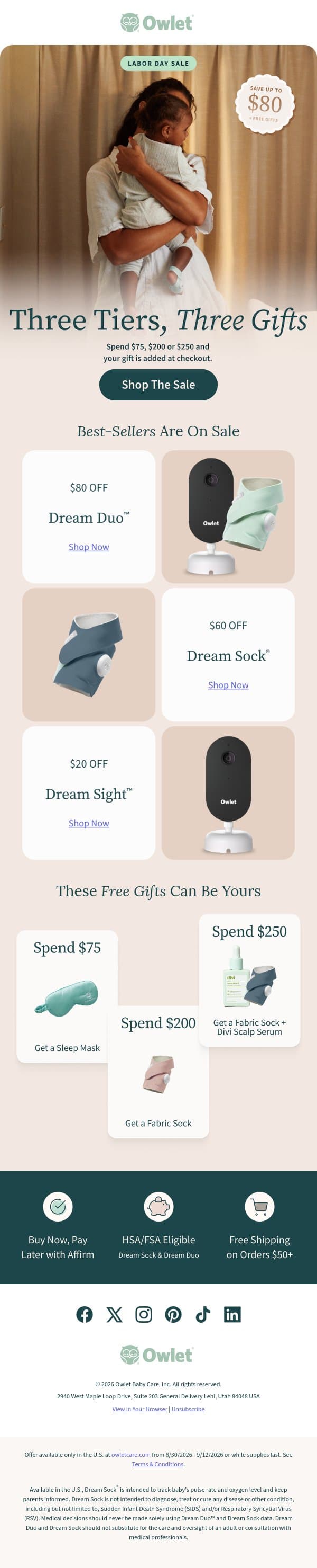 🎉 Save now: Labor Day deals! email from Owlet screenshot