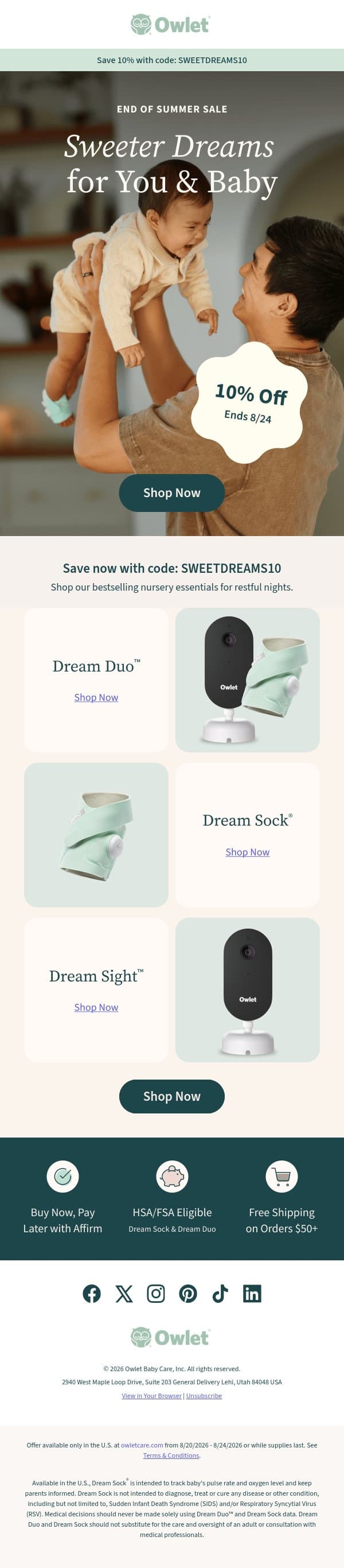 👋 End of summer savings inside! email from Owlet screenshot
