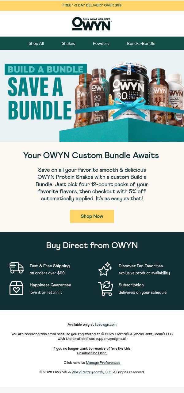 Your perfect bundle start here with 5% off email from OWYN screenshot