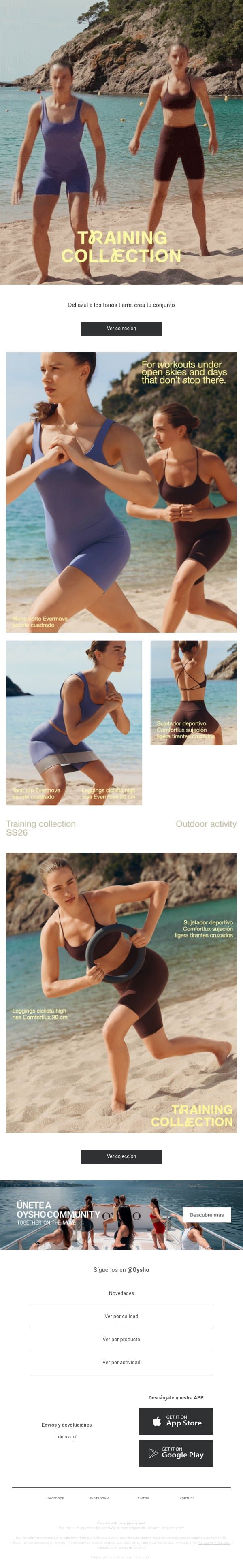 Nuevos looks de training email from Oysho screenshot