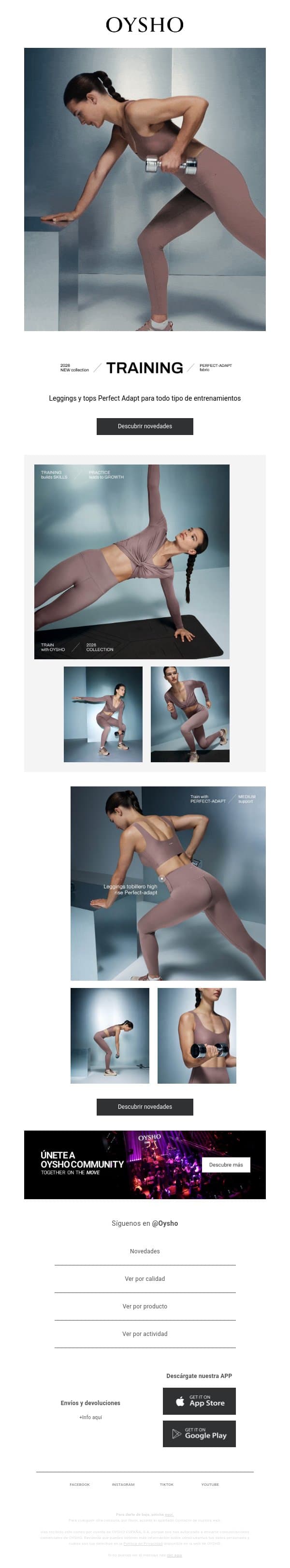 Perfect Adapt email from Oysho screenshot