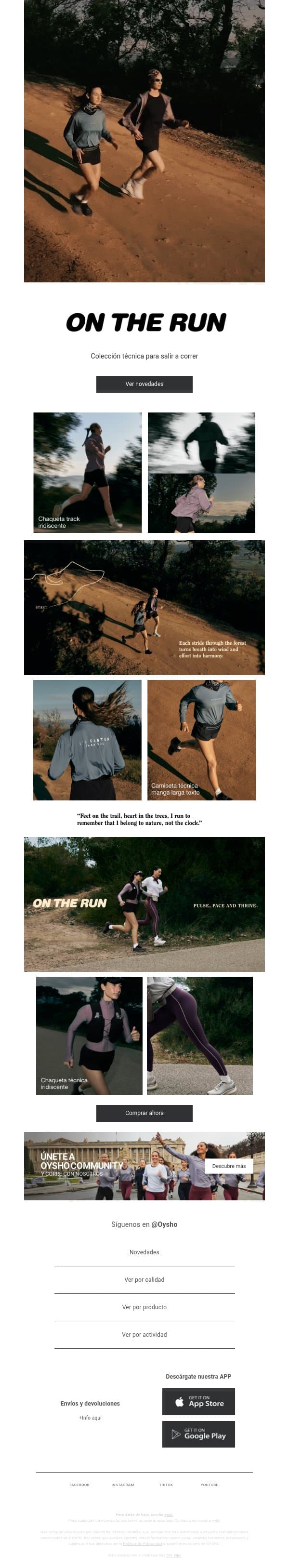 Novedades | Running email from Oysho screenshot